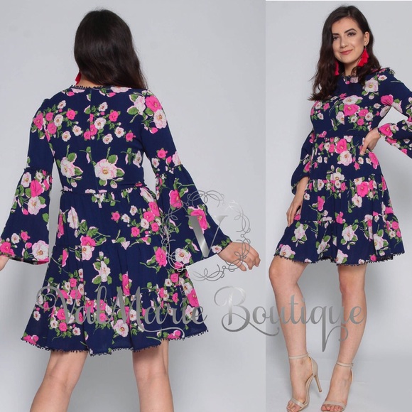 Navy floral swing dress - Picture 2 of 3